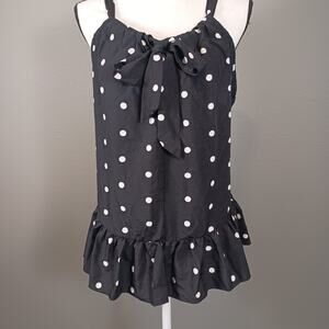 🖤 Polka Dot Halter Top Tie Front Ruffle Hem XL 1X
